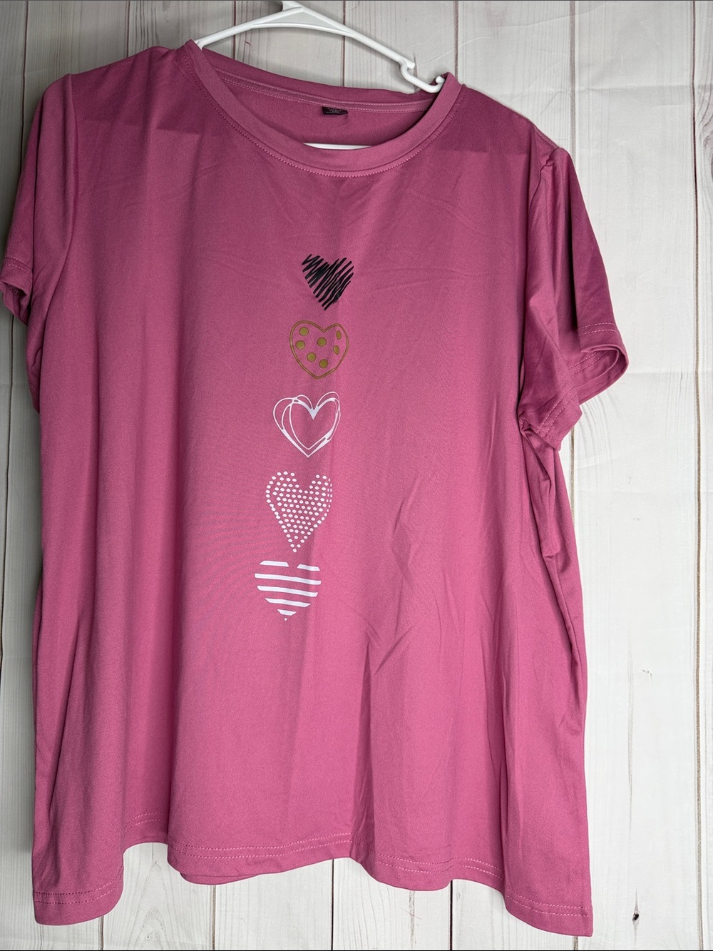 SHEIN Mauve Pink Short Sleeve Heart-Print Tee 1x-1166